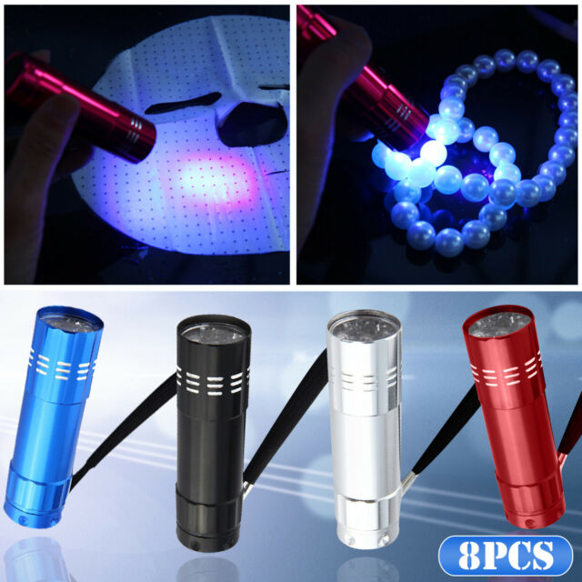 8PCS Mini Aluminum UV Ultra Violet 9 LED Flashlight Blacklight Torch Light Lamp