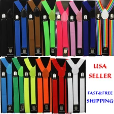 Clip-on Suspenders Elastic Y-Shape Adjustable Braces - Plain Color Suspenders