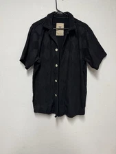 OAS Soft Terry Cotton Button Up Shirt Men’s Large Black Diamond Beach Portugal
