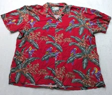 Paradise Found Jungle Bird VTG Red Hawaiian Parrot Button Down Shirt Size XL