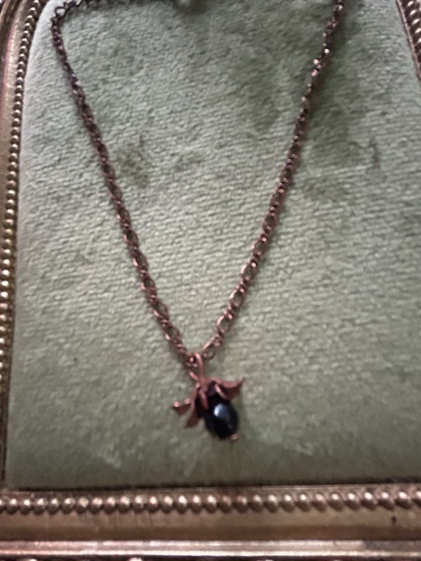 Bronze Chain With Black Glass Bead Flower Blossom Anklet Ankle Bracelet 9”
