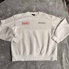 H M NASA Crewneck Sweatshirt White Womens Small Relaxed Fit