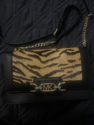 NEW MICHAEL KORS HEATHER Small Phone Leather Crossbody w/Hair Calf Flap Marigold