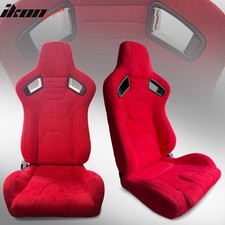 Universal Reclinable Adjustable Pair Racing Seat Wdual Slider Red Suede