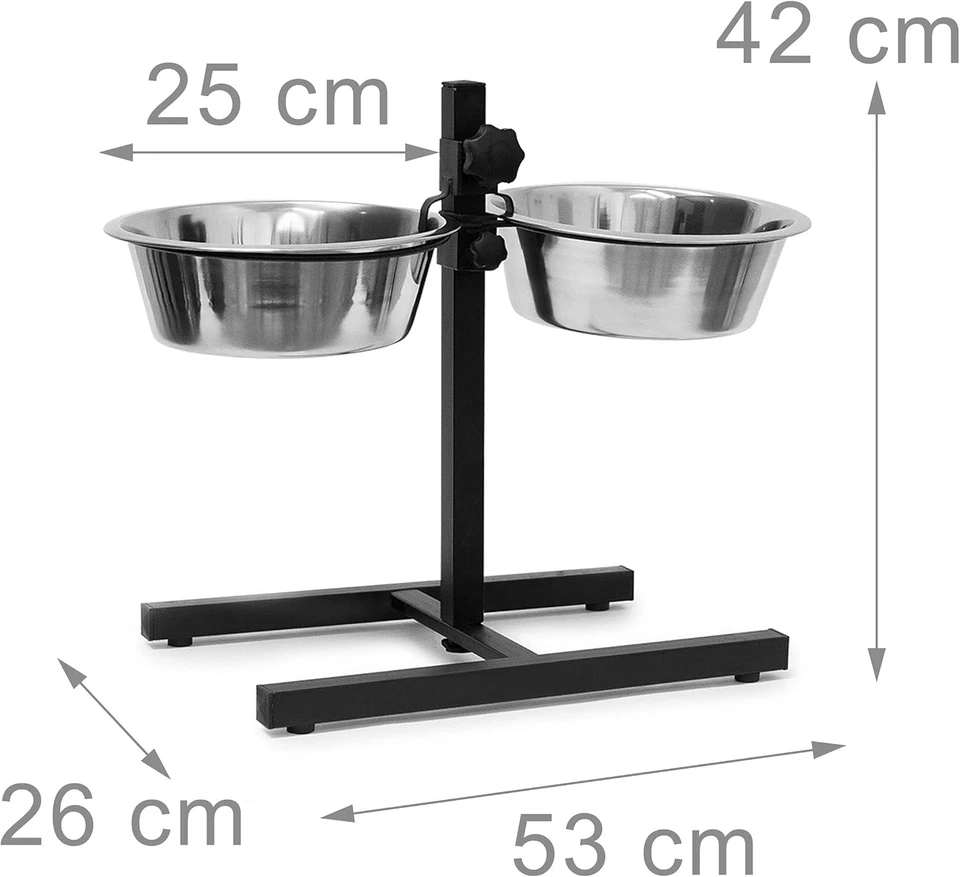 Ciotole Rialzate per Cani in Acciaio, 2,2 L, Hxlxp: 42X53X26 Cm, Supporto Regola - Immagine 4 di 4