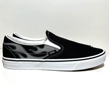 Vans Slip On Mens Size 7.5 Reflective Flames Black White Skateboarding Casual