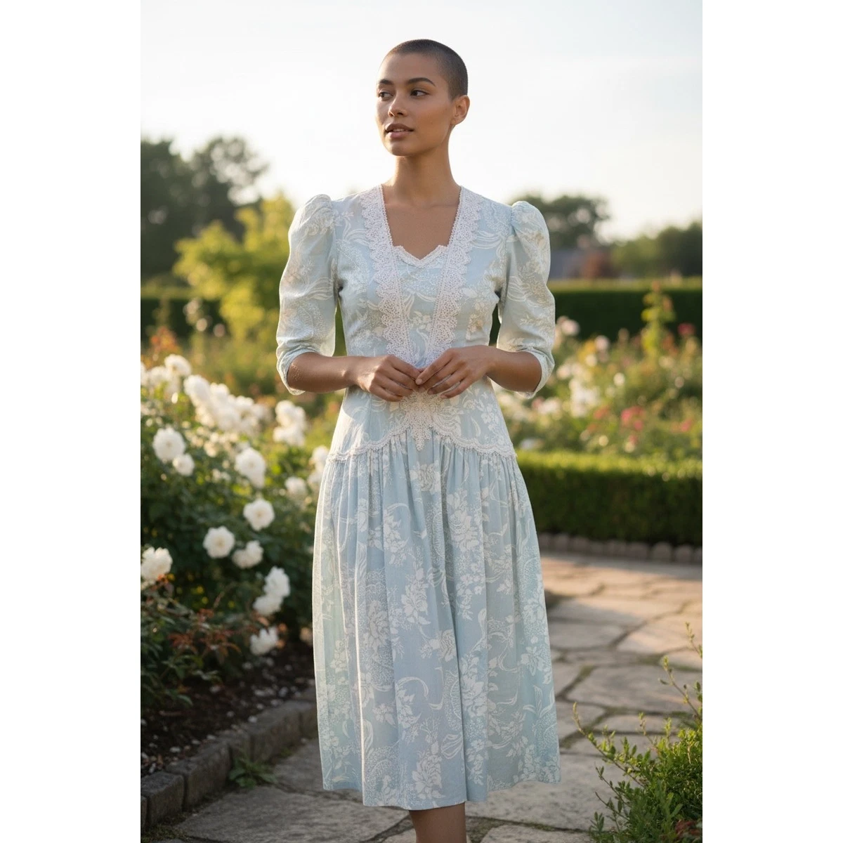 jessica mcclintock vintage dresses Early 1990s Bridal Rose Print Cotton Dress Noble Clothier 13 Sleeve Length Vintage 1970's Gunne Sax by