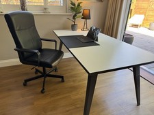 Black Leather Executive Office Chair, Height Adjustable, With Castors