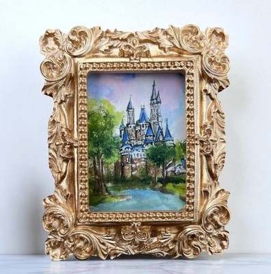 Disney Cinderella Castle portrait, mini gold framed print by artist, me!