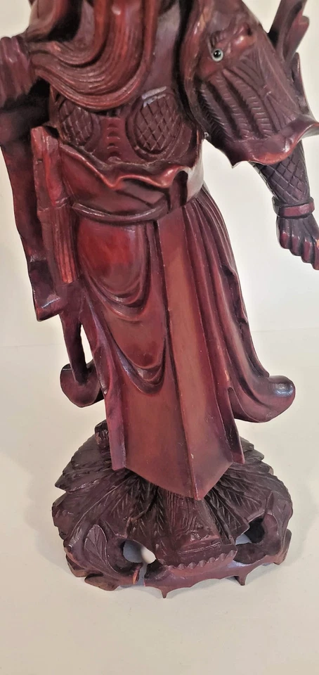 Escultura china tallada a mano de madera de caoba representar a Dios guerrero con armadura Foto 4 de 4