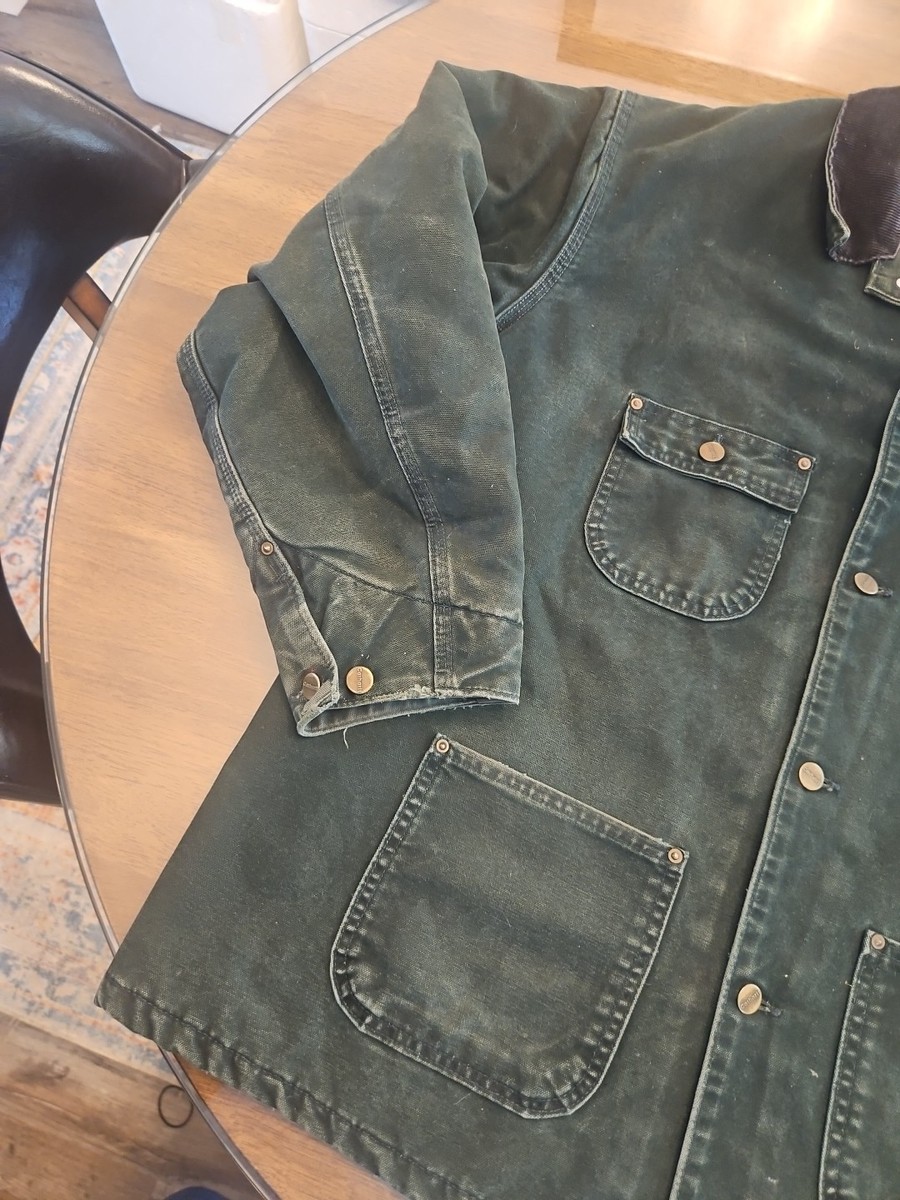 Carhartt ダークグリーン CHORE ジャケット C02 SPC 🧥 RARE Distressed Carhartt Chore Barn Coat Jacket C02 SPC Spruce