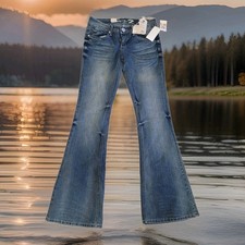   NWT Seven 7 Jeans Women 28 Medium Wash Flare Faded Whiskering 31x35 Stretch