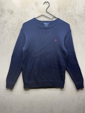 VTG 90s Polo Ralph Lauren Cable Knit Sweater Mens L Navy Blue Cotton Crew Neck