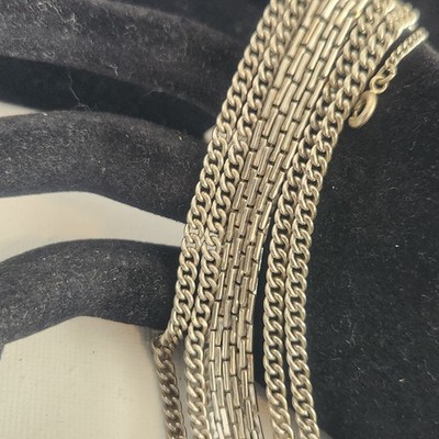 Monet Vintage Multi Strand Chain Bracelet Silver Tone Curb Brick Link 7.''
