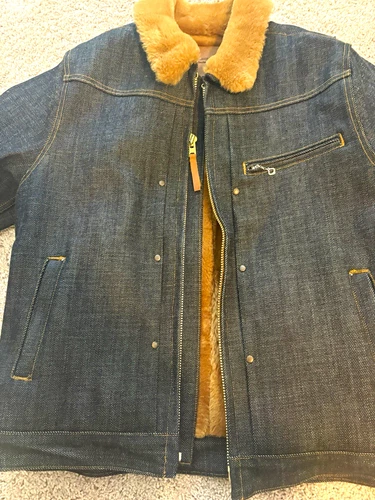 Freenote Cloth RJ-2 Sherpa Lined Denim Trucker Jacket 21 oz Denim Men's L - product listing photo