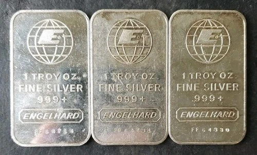 Lot of Three Engelhard 1oz Silver Bullhorn Bars