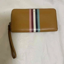 Fossil Jori RFID Zip Clutch Wristlet Wallet Brown Striped