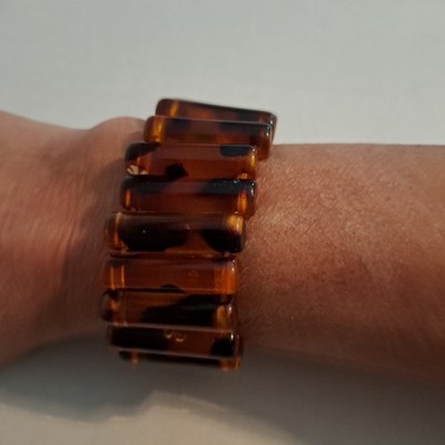 Vintage Faux Tortoise Shell  Browns Amber Lucite Stretch Bracelet