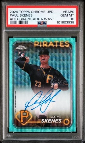 2024 Topps Chrome Update Paul Skenes RC #RAPS Aqua Wave Auto /199 PSA 10