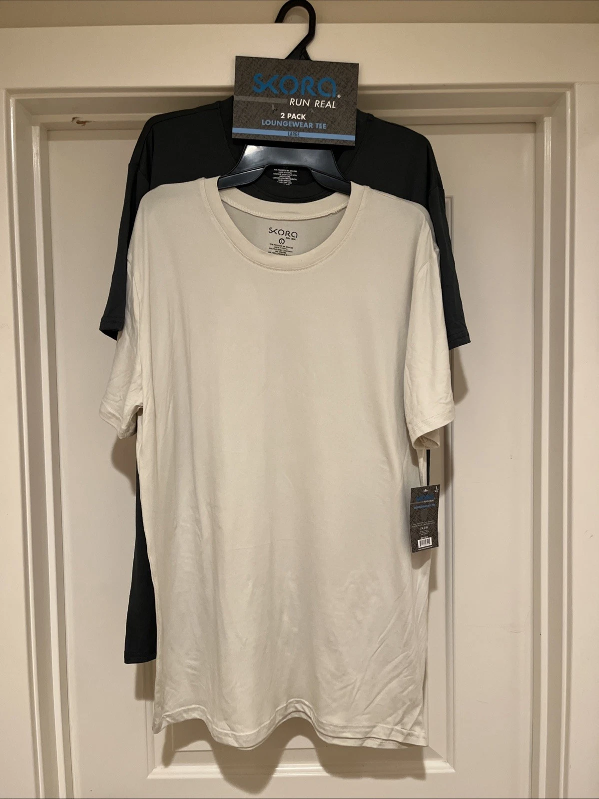 2 Pack Mens Large Skora Run Real T-Shirt Bone Gray Loungewear Tee New NO HANGERS