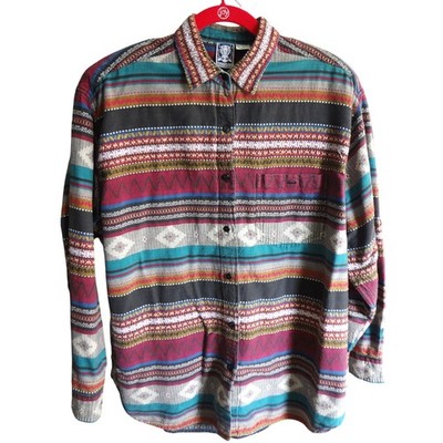 Vintage 80s 90s Western Button Down Embroidered Striped Multi Color Plus 2X Boho