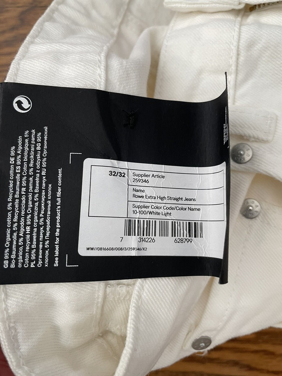 【A】 New Weekday Rowe Jeans Womens Size 32X32 Extra High Straight White
