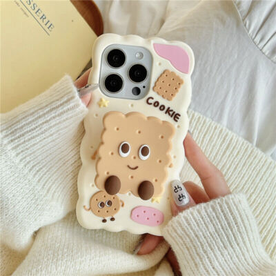 Cute 3D Cookie Silicone Shockproof Phone Case Cover for iPhone 16 15 13 Pro Max
