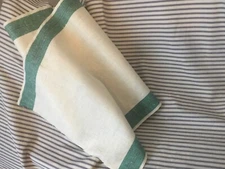 Vtg green stripe LINEN TOWEL FABRIC Cottage Farmhouse French County~Sold by Yard