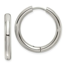 Stainless Steel Polished 3.5mm Hinged Hoop Earrings