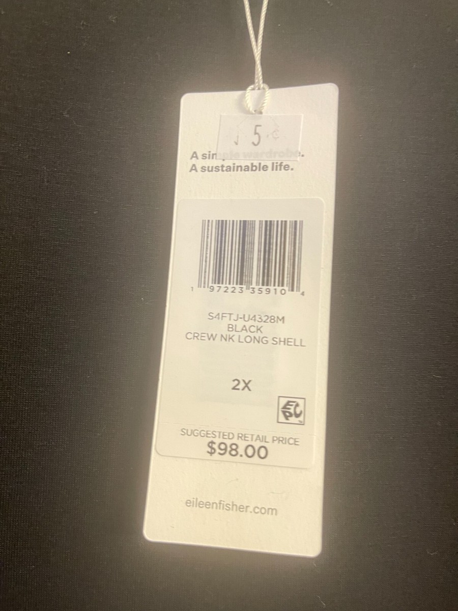 Dプライス様 NWT $98 Eileen Fisher Black Tencel Lyocell Crew Neck Long Shell 2X