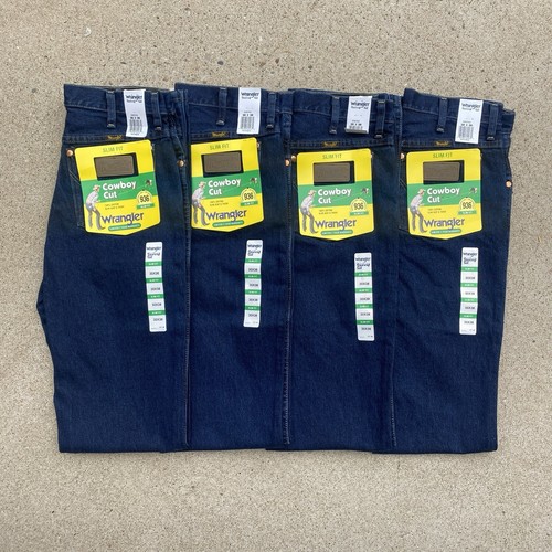 4 PAIR Wrangler Cowboy Cut Slim Fit Jeans 30x38 Dark Stone 936DSD Blue Denim NWT