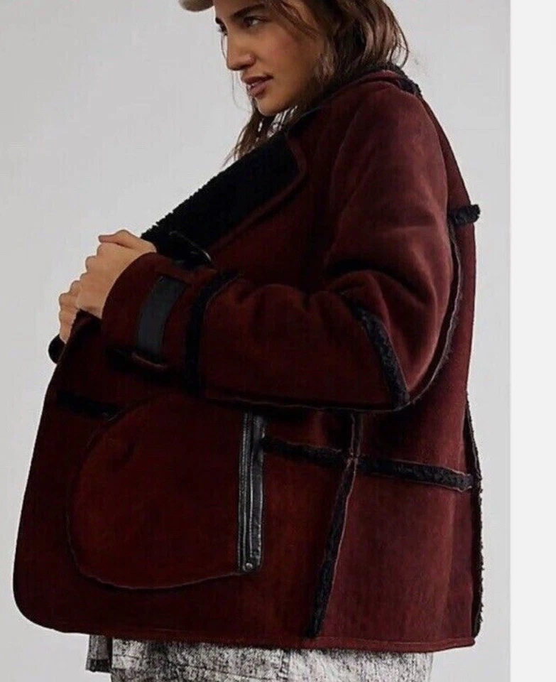 Новый бесплатный людей Cassidy уютный куртка замши шерпа $698 XS бордовый и черный  - Изображение 2 из 4