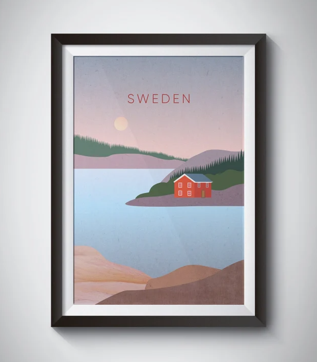 Sweden Minimal Travel Poster, Minimal Travel Print