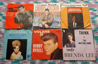 LOT of 6 45 W PICTURE SLEEVES Chubby Checker, Brenda Lee, Bobby Rydell, Sandy