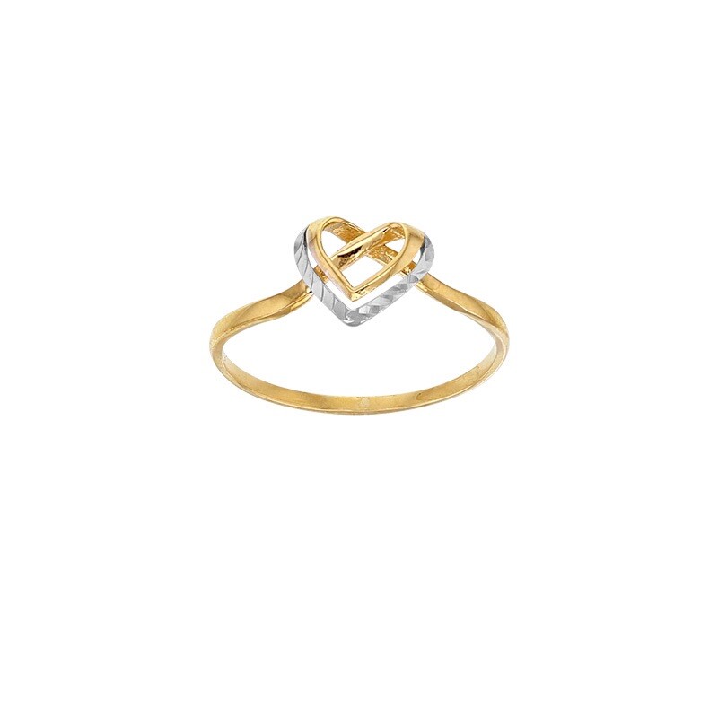 Bague coeur Or 9 Carats bicolore diamanté pour femme
