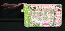 Vera Bradley ID Holder Credit Card Coin Purse Key Chain Zip Womens Pinwheel Pink