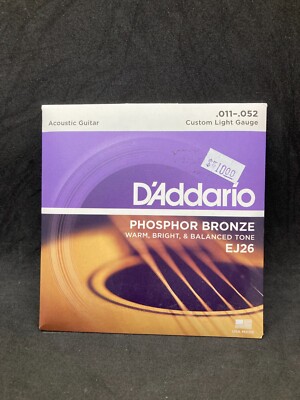 D'ADDARIO Acoustic Guitar String Set, Phosphor Bronze Custom Light Gauge #EJ26