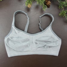 Danskin Sports Bra Size M White Unpadded Wireless Race Back Clasp Back