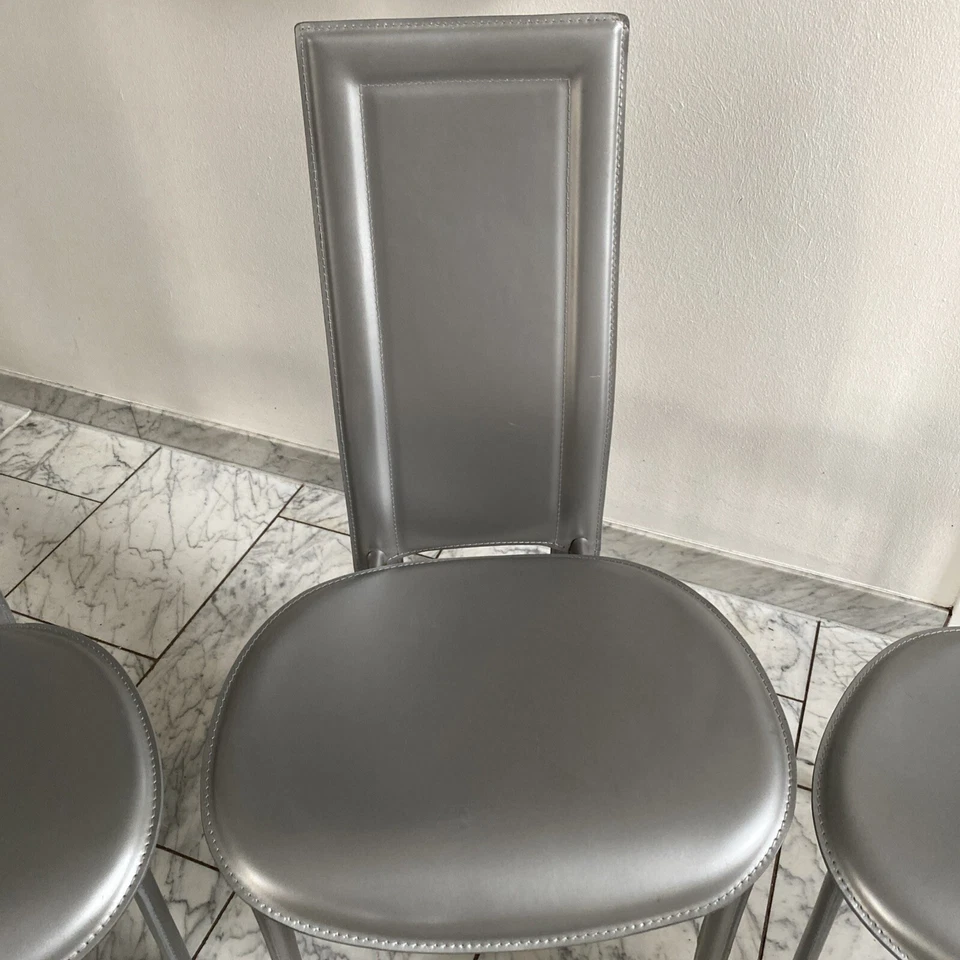 Cattelan Italia Lara Kernleder 4 Stühle Silber Mid-Century Post-Modern - Bild 4 von 4