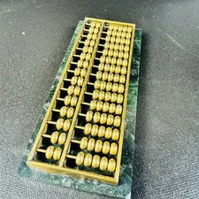 Vtg Brass & Marble Abacus Calculator Counting Frame Desk Office Paperweight