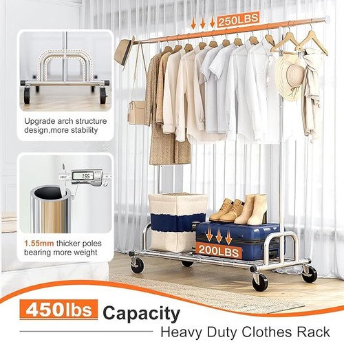 Heavy Duty Garment Rack Commercial Rolling Collapsible Clothing Shelf W/ Wheels - Picture 39 of 61