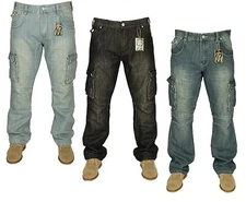 Mens New King Size Cargo Combat Denim Jeans Black Blue Pants Sizes 30 - 60