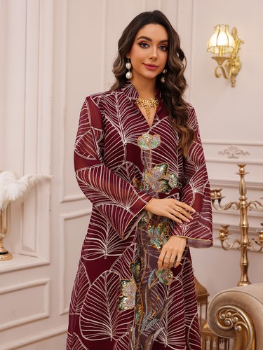 Abito lungo donna musulmano ricamo Abaya Dubai caftano modesto abito islamico ballo - Foto 15 di 27