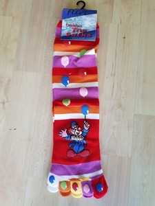 Colourful 5-finger Striped toe socks with clown motif One Size no heel