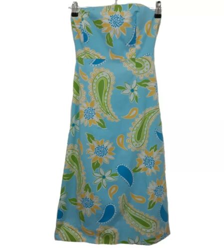 6 Lilly Pulitzer blaues Kleid 60er Jahre Stil Boho Paisley Pastell Sommer Urlaub A Line - Bild 1 von 4