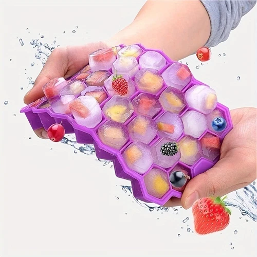 Eiswürfelform mit Deckel Silikon Gefrierschrank Eisformen Gelee Dessert Wabenform - Bild 12 von 16