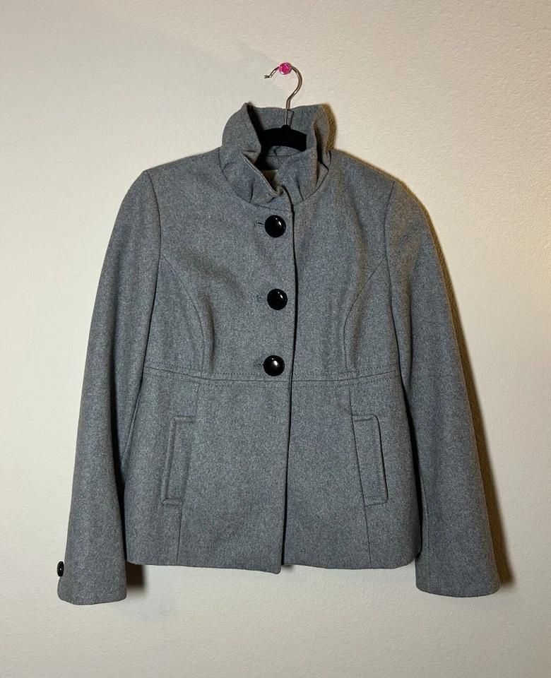 Chaquetón de lana para mujer XS gris satinado forrado chaqueta carrera preppy Normcore Foto 3 de 4