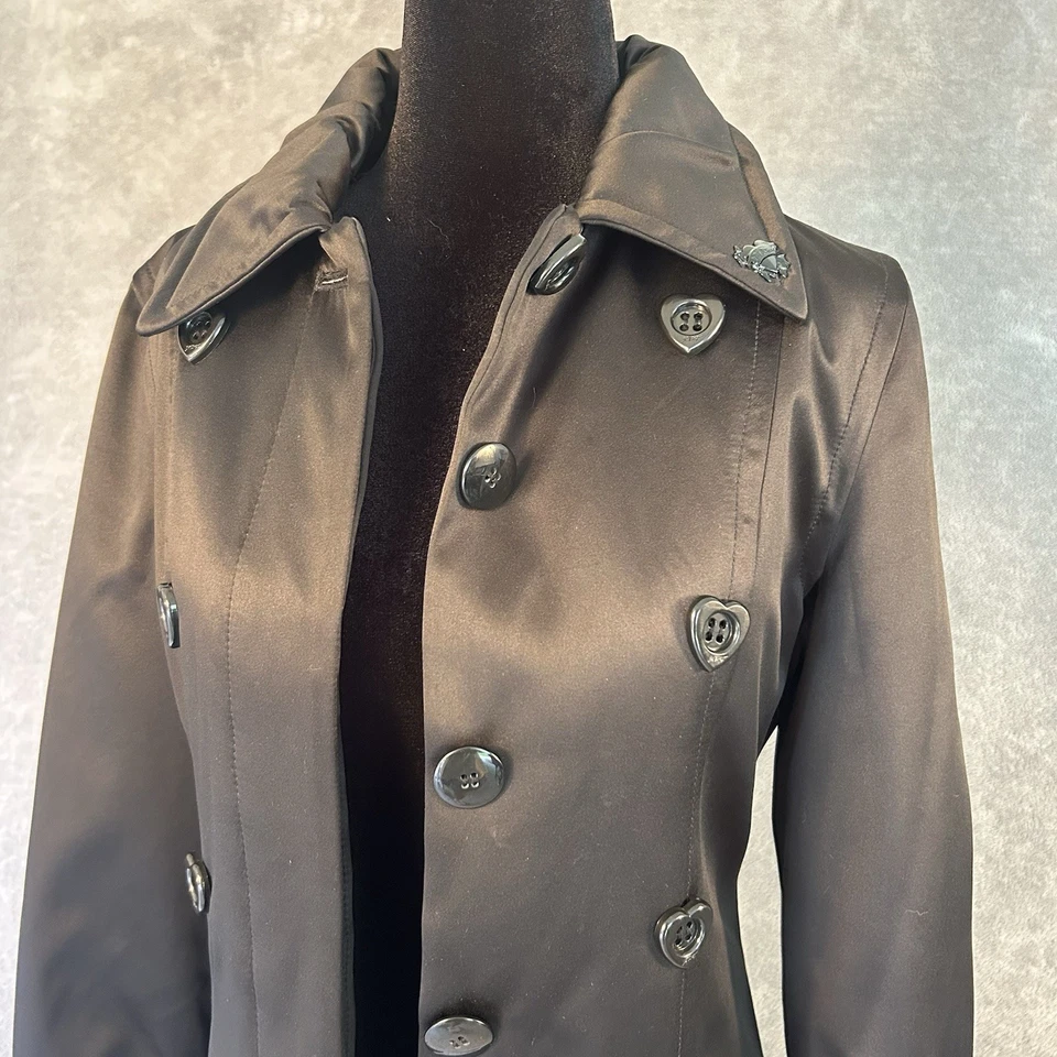 Betsey Johnson VTG Double-breasted Heart Buttons Ruffles Whimsical Black Coat S - Image 2 of 4