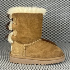 UGG Bailey Bow II Boots Girls Size 8 Brown Leather Sheepskin Pull On Winter