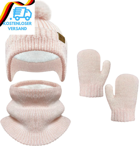 MüTze Schal Handschuhe Set MäDchen, WintermüTze Kinder, Schal Kleinkind, Handsch-image